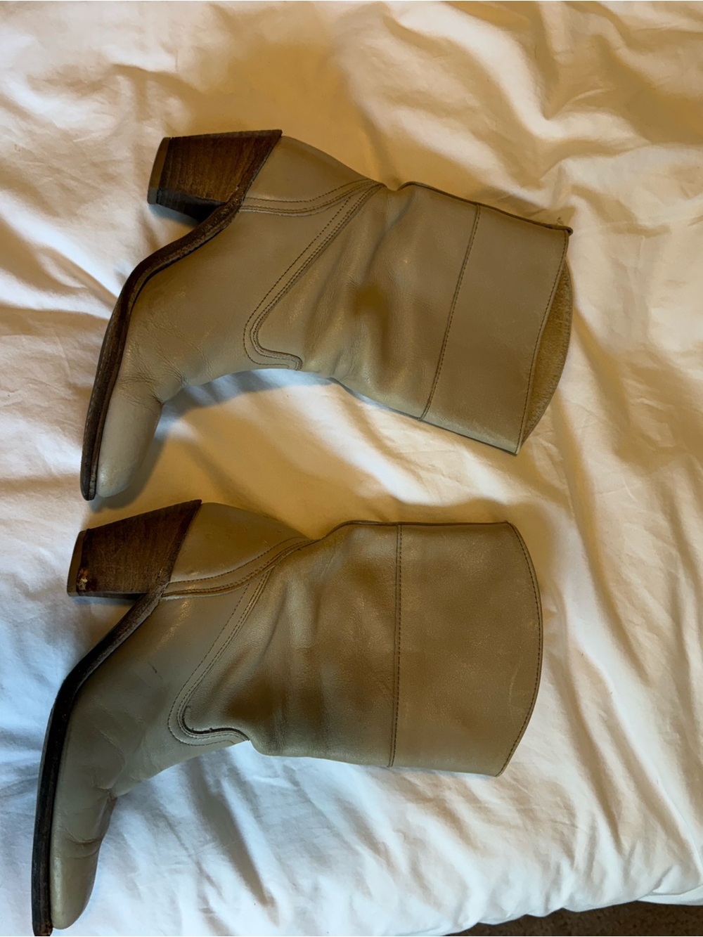 Frye Taupe Leather Mid-Calf Pull-On Booties